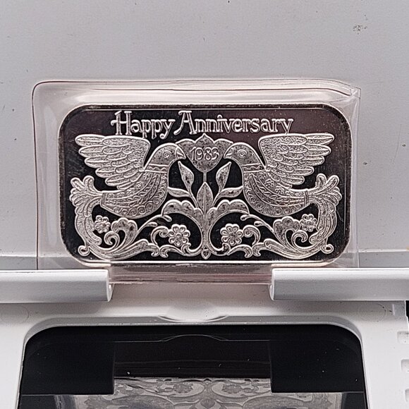 Madison Mint Happy Anniversary 1983 999 Fine Silver One Troy Ounce Bar